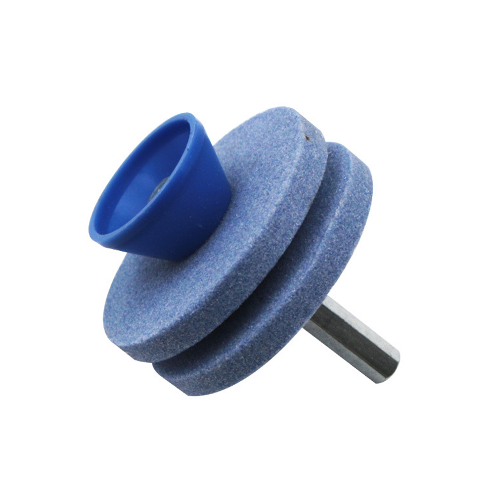 Afilador de cortacésped de 56MM, piedra de afilar de cuatro capas, afilador de cuchillas para cortacésped, taladro de doble molienda, cortes de taladro de molienda universales: Marrón