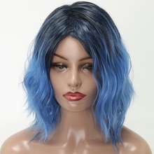 Lisi hiukset 12 tuuman lyhyet hiukset peruukki naiselle aaltoilevat hiukset synteettiset peruukit korkean lämpötilan kuituperuukit musta ombre sininen cosplay