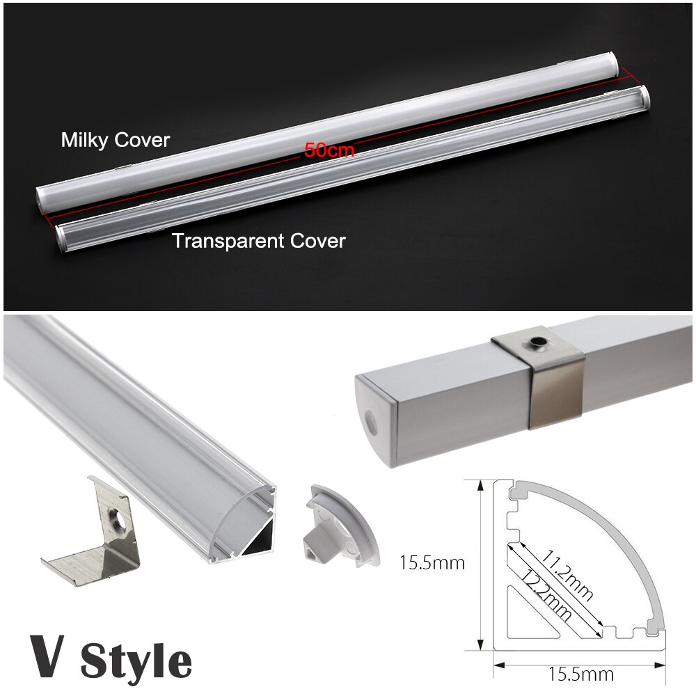 5pcs/lot LED Bar Light Aluminum Shell 50cm U V YW Style Shaped Channel Holder with Milky or Transparent Cover.: V Style / Milky Cover