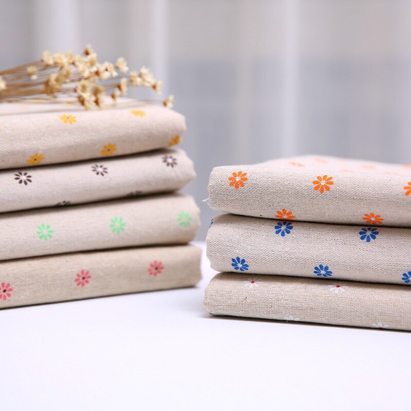 1 Metre Printed Cotton Linen Fabric Small Daisy Printed Linen Hand Curtainfabric by the yard