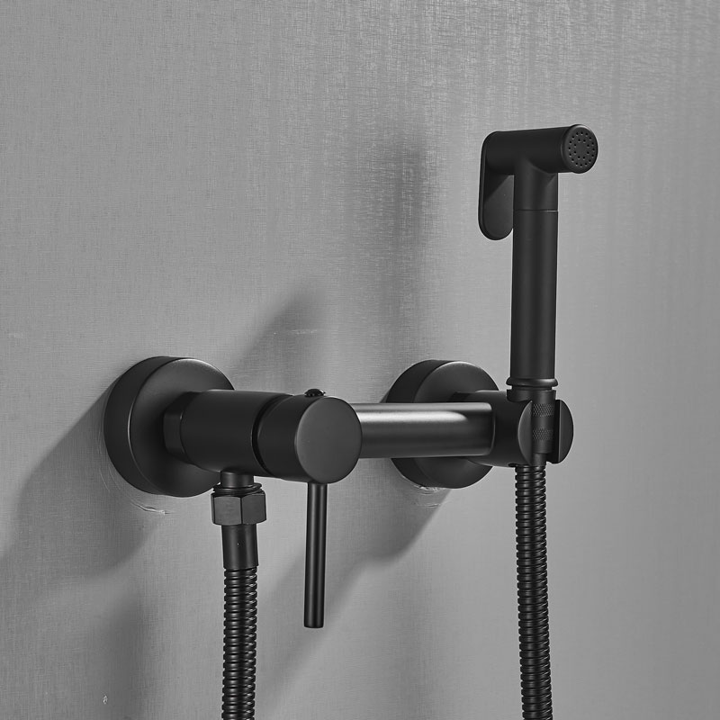 Zwart Bidet Kraan Messing Douche Tap Wasmachine Mixer Moslim Koud En Warm Verstelbare Installeren Douche Spuitkop Hoge Druk: Black Hot Cold A