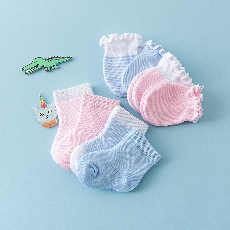 4Pairs/Lot Newborn Baby Socks Gloves Set Soft Cotton Baby Girl Boy Socks Infant Born Breathable Socks recien nacido