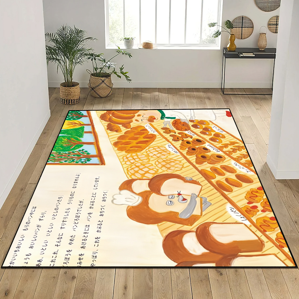Alfombra de puerta antideslizante de dibujos animados, alfombra de cocina lavable, pan, lindo ladrón, sala de estar, pasillo, decoración de baño