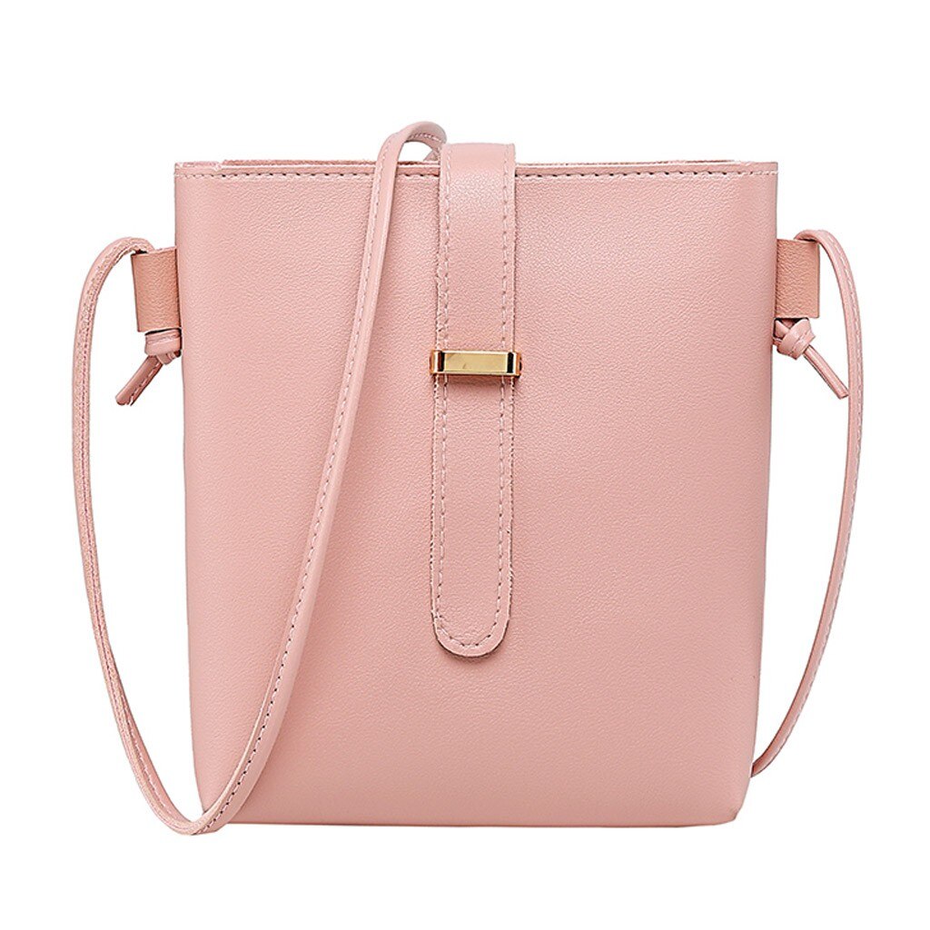 Einfache Eimer Tasche Frauen Strap Messenger Schulter Tasche Handy Handtaschen Weibliche Leder Eimer Haspe Crossbody-tasche: Rosa
