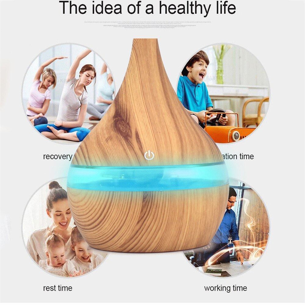 Air Aroma Essential Oil Diffuser LED Ultrasonic Aroma Aromatherapy Humidifier USB Wood Grain Oil Aroma Diffuser Humidifier