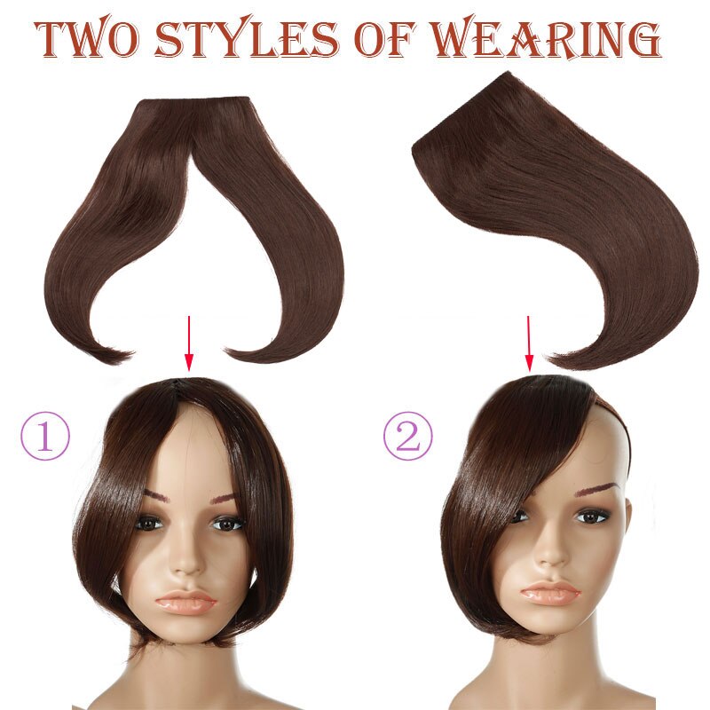 S-noilite-Extensión de cabello con flequillo para mujer, pieza de cabello Natural de sintética, largo, con Clip en el frente, flequillo lateral