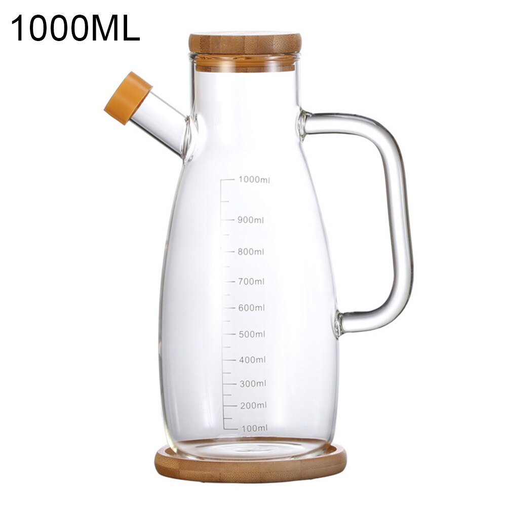 Oliiviöljyn annostelija lasipullo, juomaton, lyijytön, bambukansi-etikkapullot keittiön ruoanlaittoastiaan yu-home: 1000ml