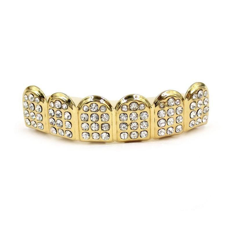 Gold Kleuren Fshion Hip Hop Gold Iced Out Cz Tanden Grillz Top Bottom Mannen Vrouwen Sieraden Bottom Maat 4cm X 1Cm