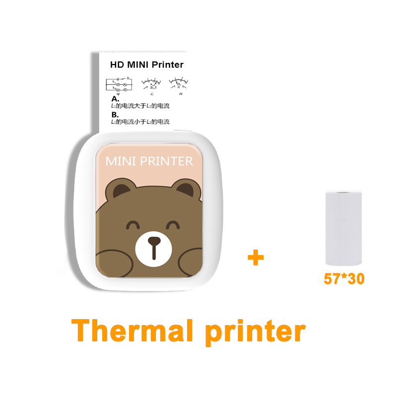 Thermal Printer MINI Wirelessly Bluetooth 200dpi Photo Label note Portable Printer Printing USB Portable MINI Thermal printer: Bear