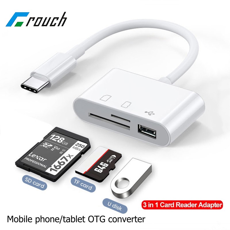Adapter czytnika kart 3 w 1 typu C do czytnika kart pamięci SD TF Konwerter USB typu C OTG do tabletu Huawei Samsung Xiomi Phone