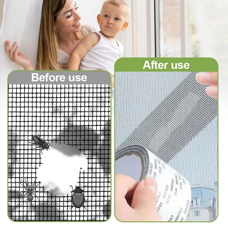 Reparatietape voor raamhorren, sterke zelfklevende tape voor gaas, reparatiepatch voor horren, anti-insecten- en muggengaas, reparatietape voor kapotte gaten in gaas.