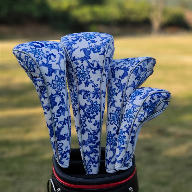 China Stil Blau und Weiß Porzellan Golf Verein Fahrer Fahrrinne Holz hybrid UT Klinge Hammer Putter Headcover Sport Golf Verein abdeckung: 1 3 5 hybrid