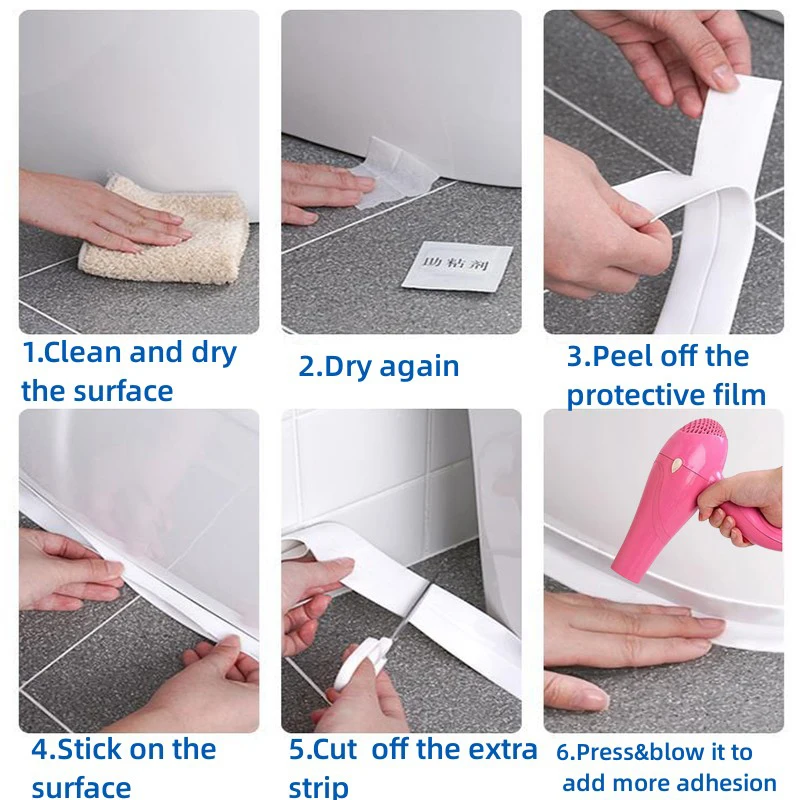 1/2/3.2M Self-adhesive Sealing Tape PVC Oil-Proof Kitchen Sink Edge Caulk Tape Waterproof Bathroom Toilet Corner Wall Stickers
