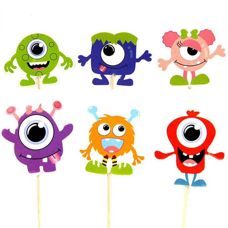 24 stks/set Cartoon Monster Cupcake Toppers voor Taart Decoraties Verjaardag Bruiloft Baby Shower Partij Leveranciers