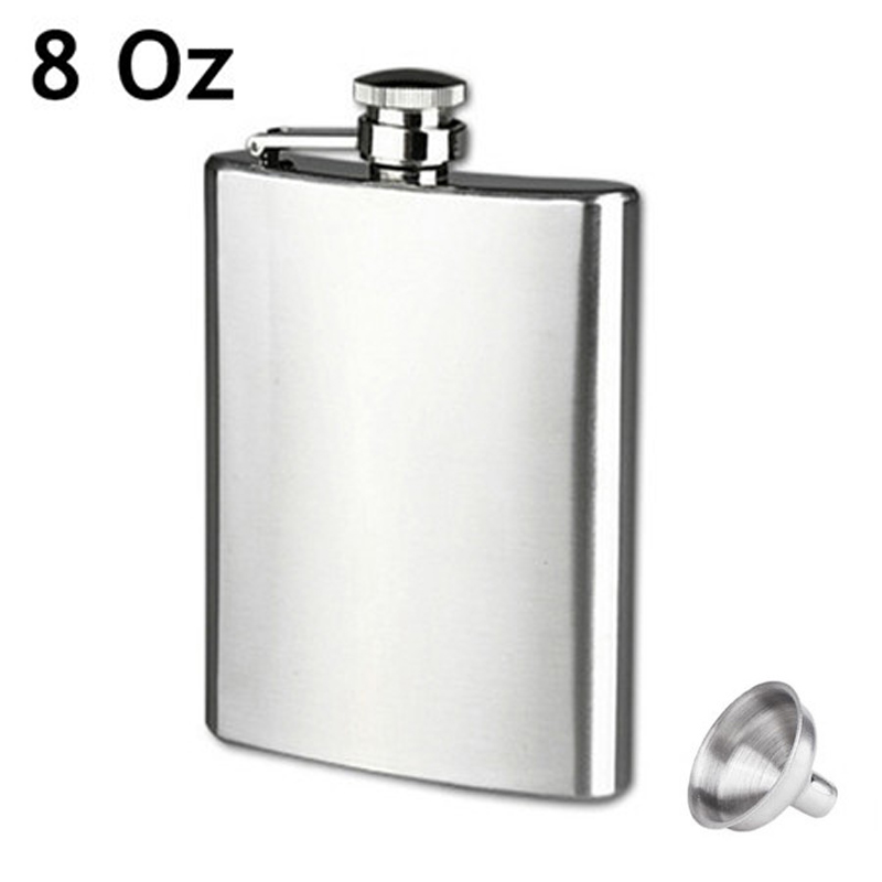 Petaca personalizada de acero inoxidable con embudo para licor Whisky vino 4 5 5 5 6 6 7 8 9 10 18 OZ al aire libre frascos de bolsillo portátil botella de Alcohol: 8 OZ