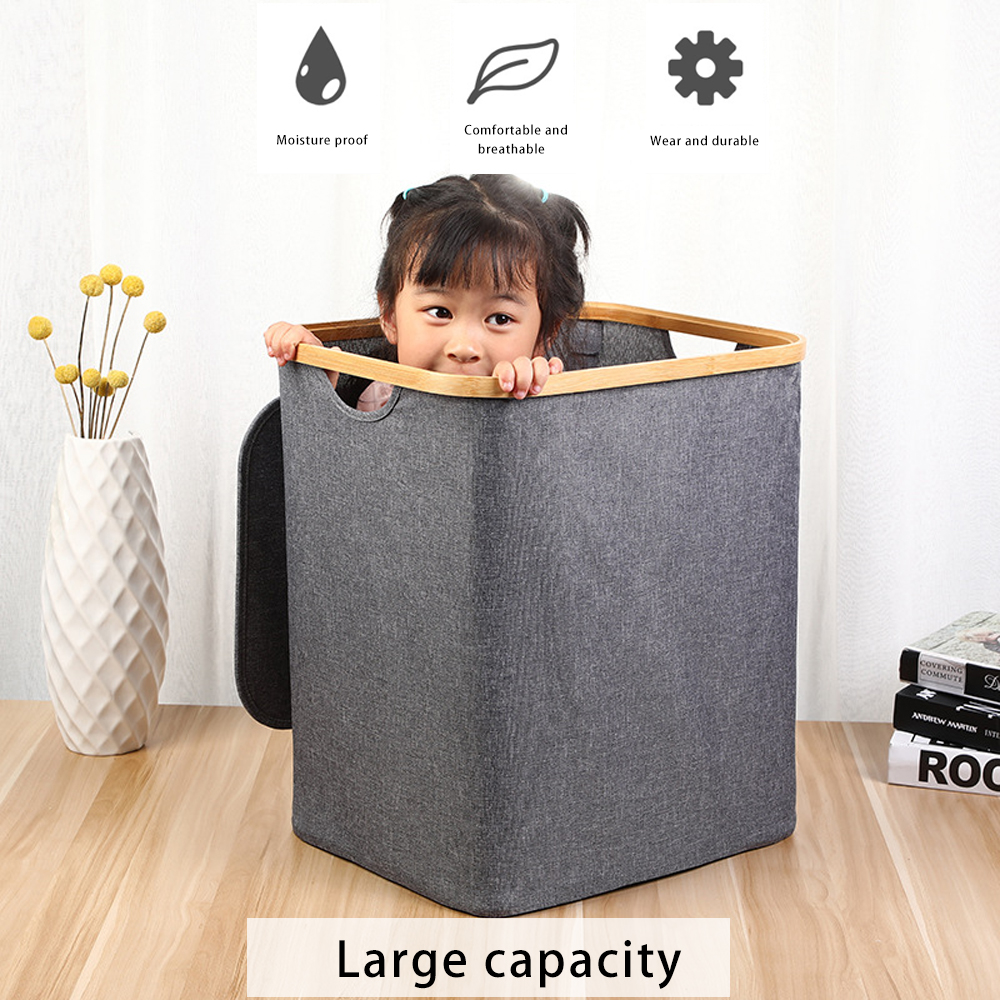 Waterproof Foldable Laundry basket With lid With Handle Large Bamboo Dirty Clothes/Toys/Debris Multifunction Storage Basket