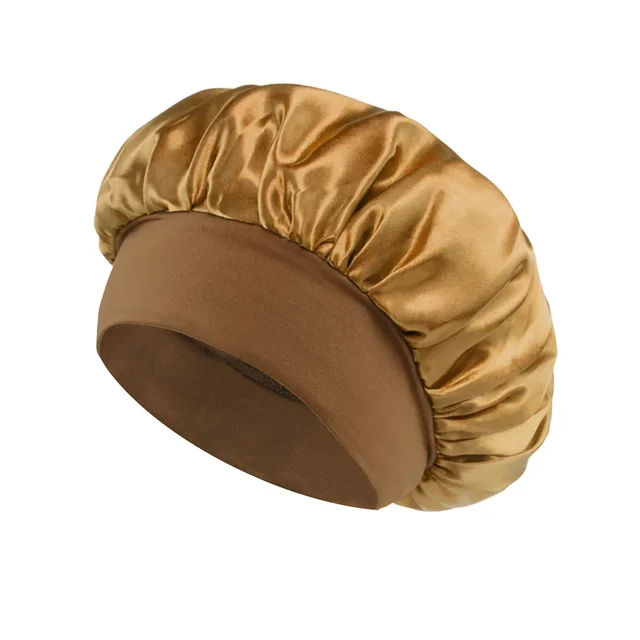 Women Satin Bonnet Hair Bonnet for Sleeping Hair Care Silk Bonnets Solid Wide-brimmed Sleeping Hat with Elastic Soft Band: Gold