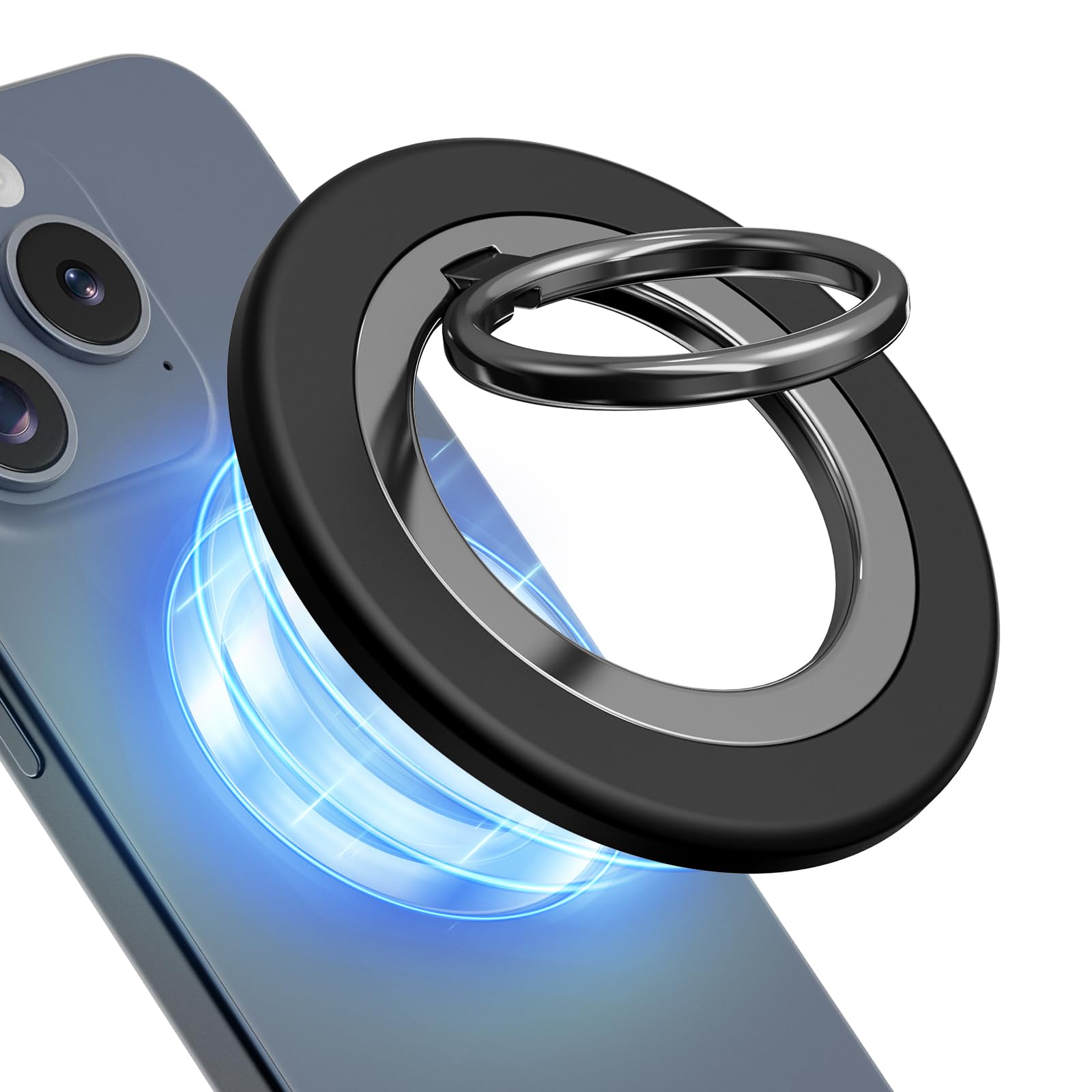 Magneettinen puhelimen sormuspidike magsafelle, , 360 ° pyörivä sormioteteline iphone 16/15/14/13/12 pro/pro max/plus -puhelimelle, utuinen musta