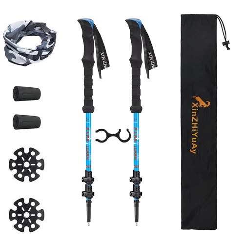 210g/pc Nordic Walking Stick Carbon Fiber External Quick Lock Trekking Pole Hiking Telescope Stick Shooting Crutch Senderismo: blue pair