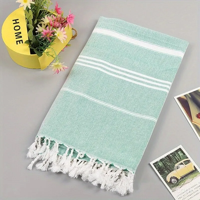 Oversized Turkse strandhanddoek 100x180cm - snel drogend & zandvrij met kwastjesdesign, lichtgewicht en essentieel voor op reis: groen