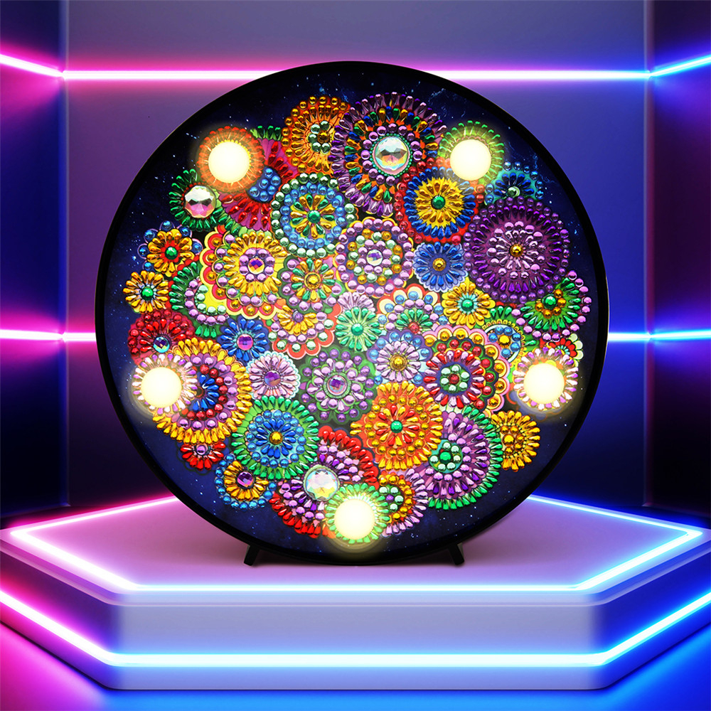 HUACAN 5D Diamant Malerei LED Lampe Mandala Stickerei Mosaik Bausatz Weihnachten Dekorationen Für Heimat