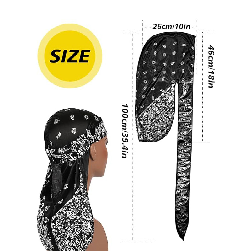 Men's Silky Durags African Print Headwrap for Women Long Tail Pirate Hat Biker Hear Wear Bandanas Turban Hair Accessories