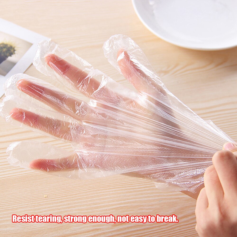 100pcs Disposable Gloves Food-grade Transparent PE Gloves Garden BBQ Plastic Gloves Multifuction Restaurant Kitchen Accessories