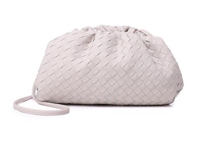 Weben Wolke Knödel Tasche Neue Weibliche Hand Tasche Stricken Kreuz-körper Tasche Hälfte Kreis Clip Tasche Zwei größe: WHITE / 32X13X19cm