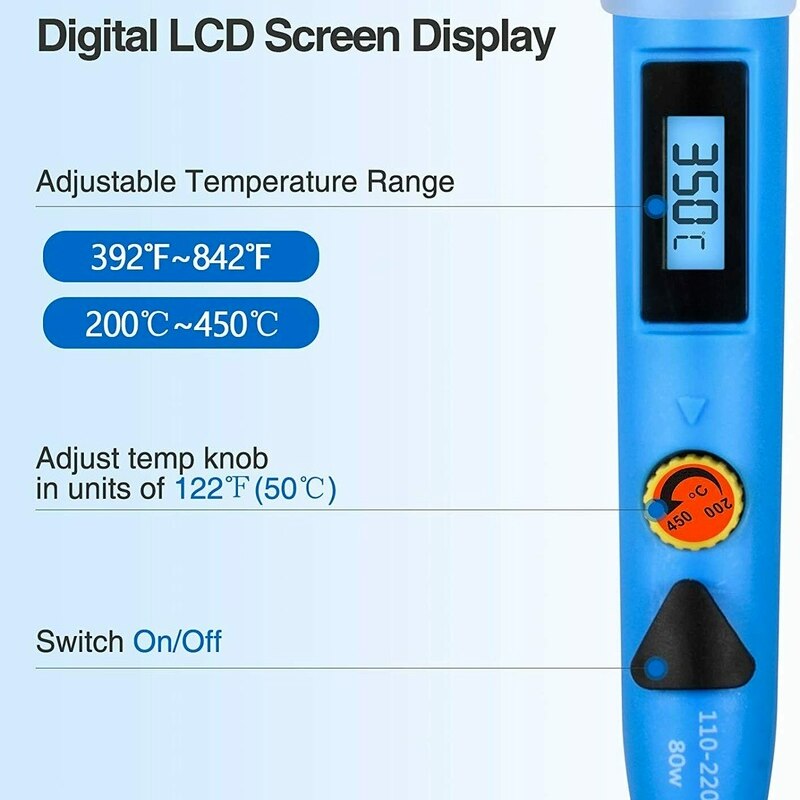 80W Digital Electric Soldering Iron Kit Set Temperature Adjustable 220V 110V Welding Tool Ceramic Heater Soldering Tips Rework