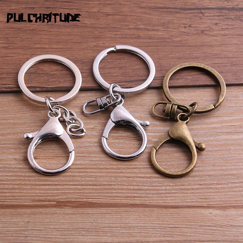 5pcs 30mm Key Ring Long 70mm Popular classic 2 Colors Plated lobster clasp key hook chain jewelry making for keychain P6681