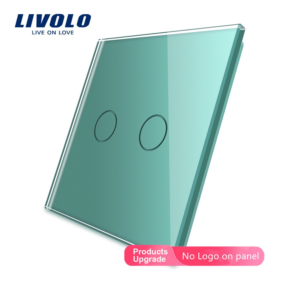 Livolo Luxe Kleurrijke Crystal Glas, EU standaard, alleen panel, enkel Glas Panel Voor 2Gang Wall Touch Schakelaar, C7-C2-17/8/9, geen logo: Green-No logo