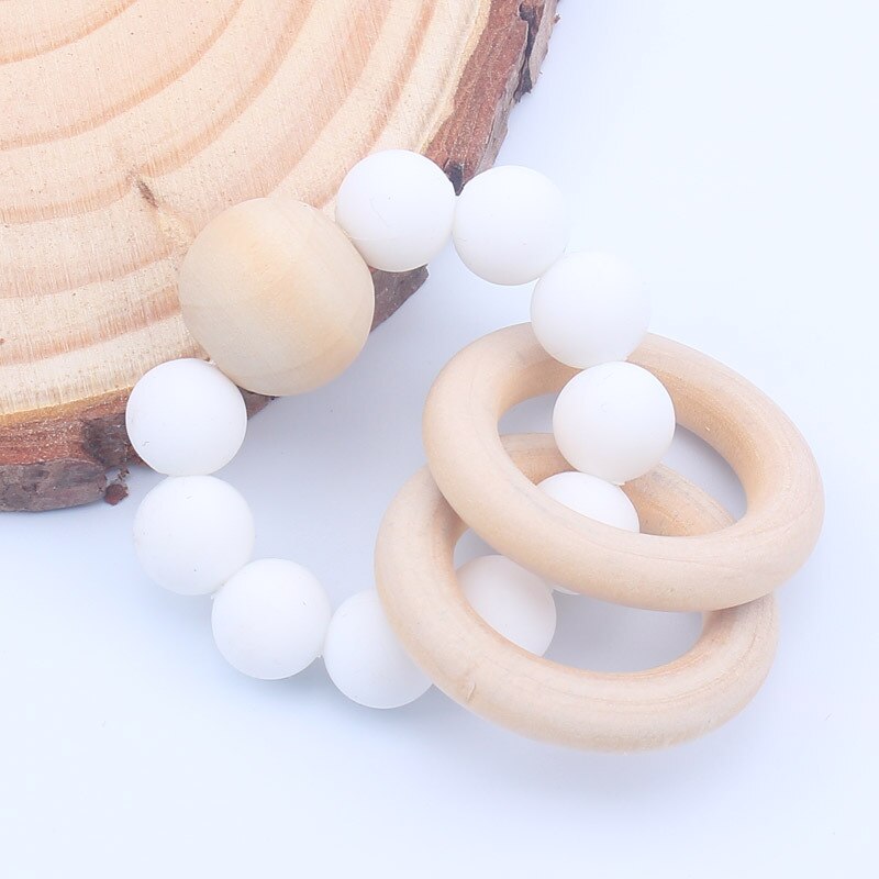 Pulsera de dentición de silicona para bebé, mordedor de madera, cuentas de silicona, dientes, Muelas de la dentadura, sonajero de madera, juguete de silicona para bebé