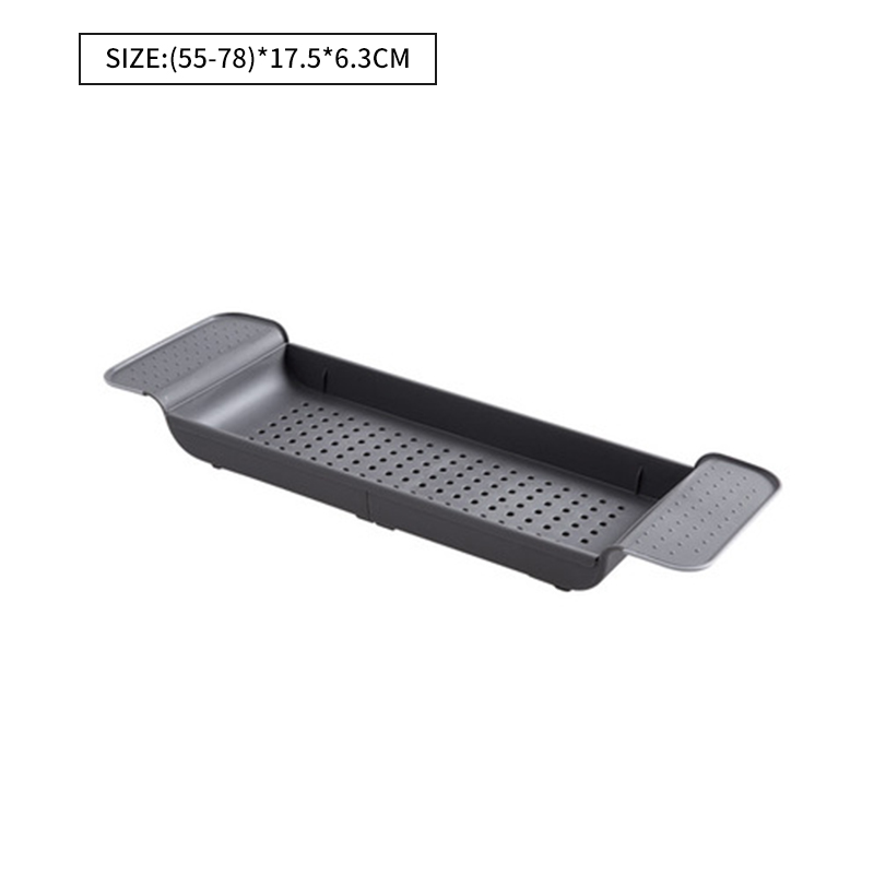 Retractable Bathtub Storage Rack Tub Shelf Shower Expandable Holder Bathroom Shelf Storage Tray Stand Punch-Free Drain Organizer: Black-Gray