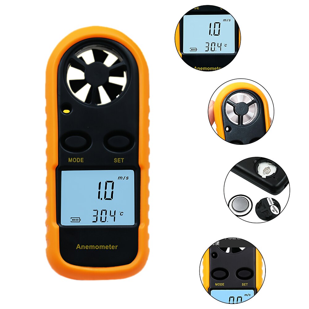 Portable Anemometer Thermometer GM816 Wind Meter Gauge Wind Meter 30m/S LCD Digital Flow Velocity Measurement Anemometers