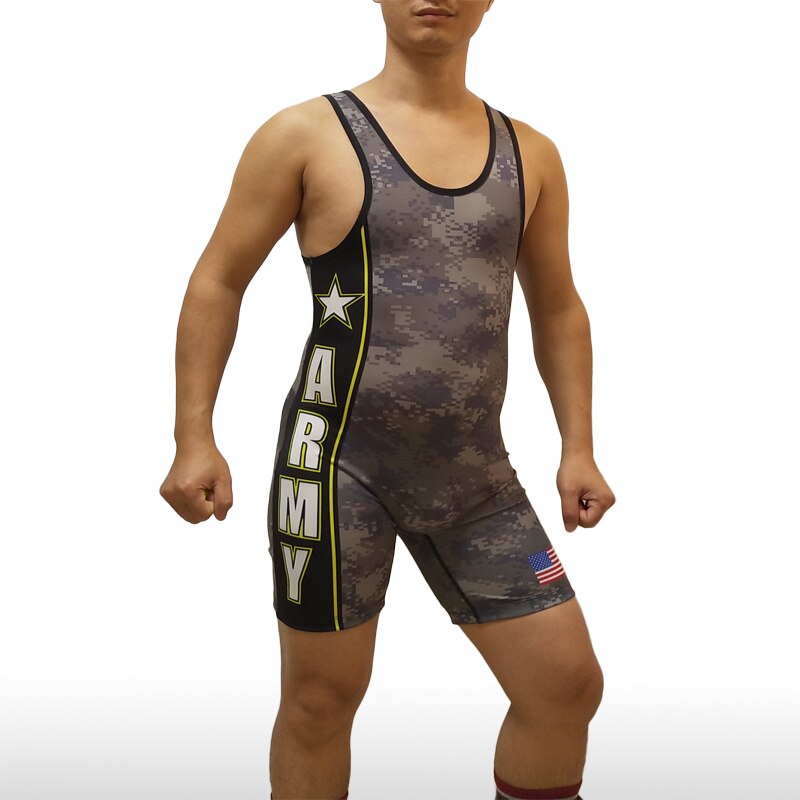 Servizio su ordinazione USA Army Digicamo Wrestling Singoletto Body Uniforme Pesistica Outfit Soldato Costume Da Bagno