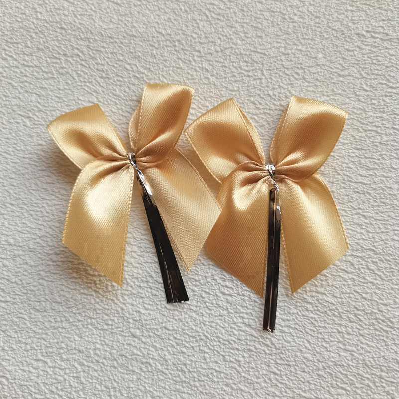 100pcs Multiple Colors Satin Ribbon Bowknot Sealing Wire Bakery Packing Birthday Party Bows For Wedding Decoration 6CM: Orange