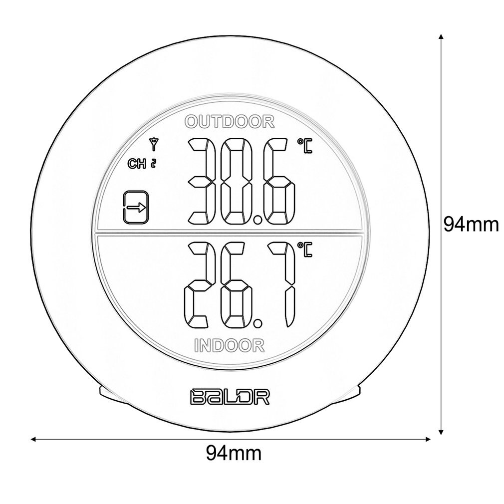 Baldr yuvarlak şekil termometre kablosuz masa kapalı açık hava LCD ekran hava istasyonu dijital duvar sıcaklık ölçer sensörü