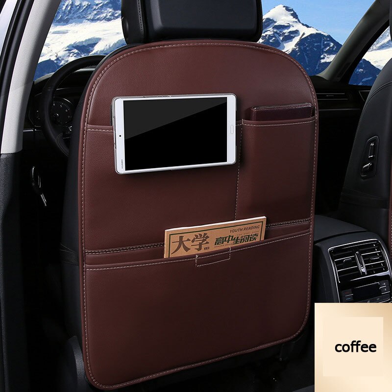 1pc pu skinn bil arrangør sete rygg oppbevaring vanntett beskyttelse bag deksel holder bak sete arrangør til låve oppbevaringsmatte: Kaffe