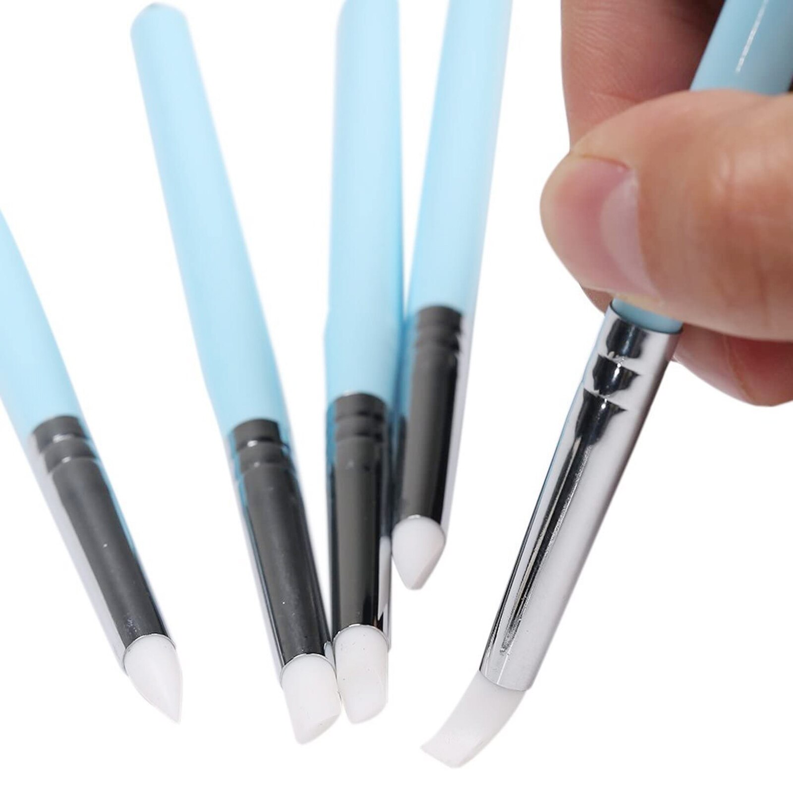 5 Pcs Tweekoppige Nail Puntjes Pen Art Gereedschap Siliconen Nail Pen Nail Art Brush Uv Gel Schilderij Tekening borstel Manicure Tool