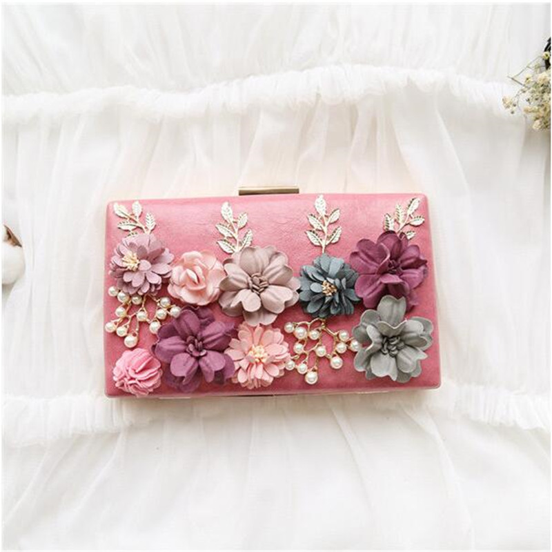 Vrouwen Bloemen Avondtassen Parel Diner Clutch Portefeuilles Wedding Party Bags MN456: Roze