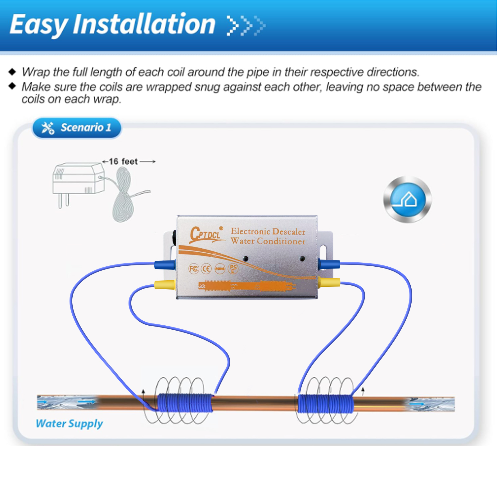 Electronic Water Descaler System Water Descaler, Alternative Electronic Salt-Free Hard Water Conditioner, Alloy Shell
