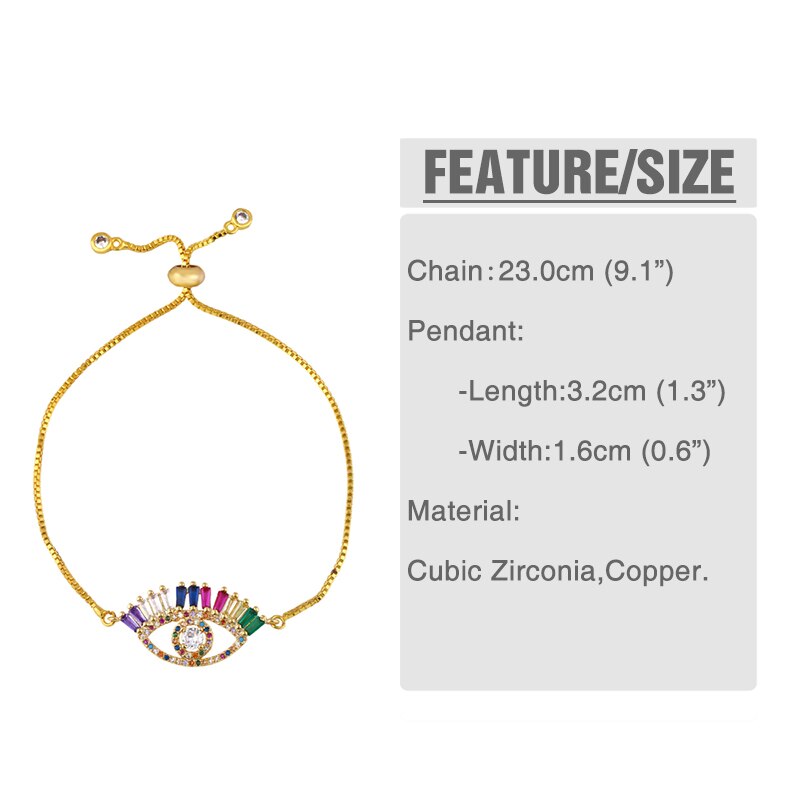 Flola Regenboog Evil Eye Armband Vrouw Zirconia Blue Eye Armband 24K Gold Turkse Eye Sieraden Tennis Pulseira Olho Grego brtb64