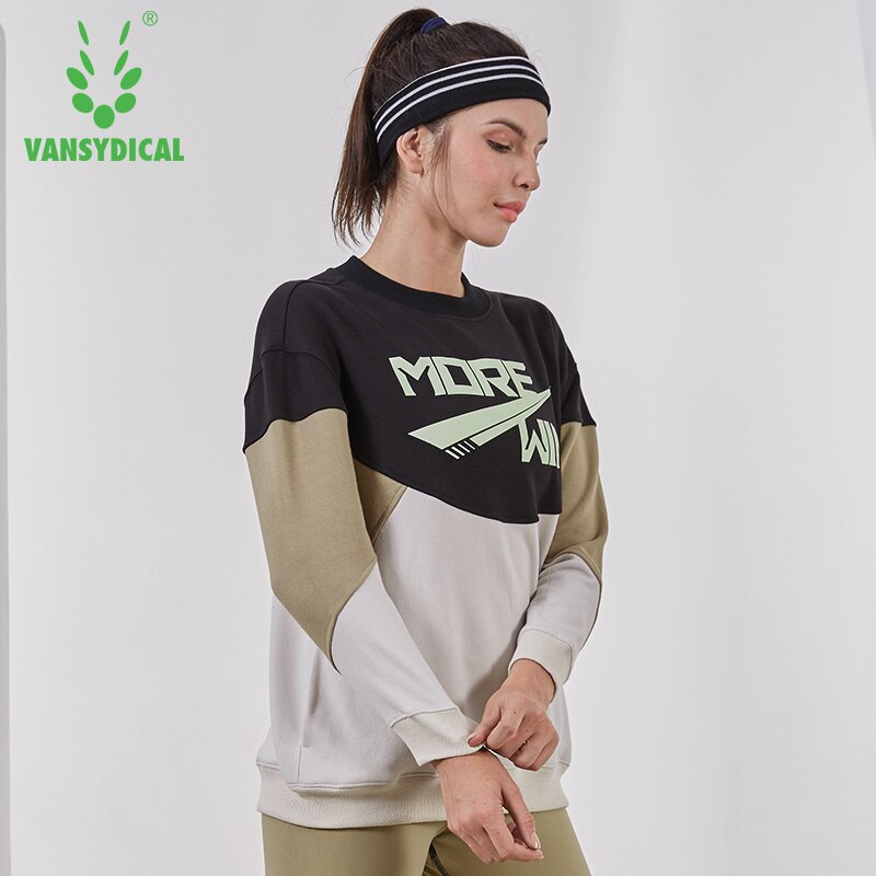 Vansydical Herfst Winter Sport Trui Vrouwen Gym Running Yoga Tops Lange Mouw Katoen Spliced Fitness Workout Truien