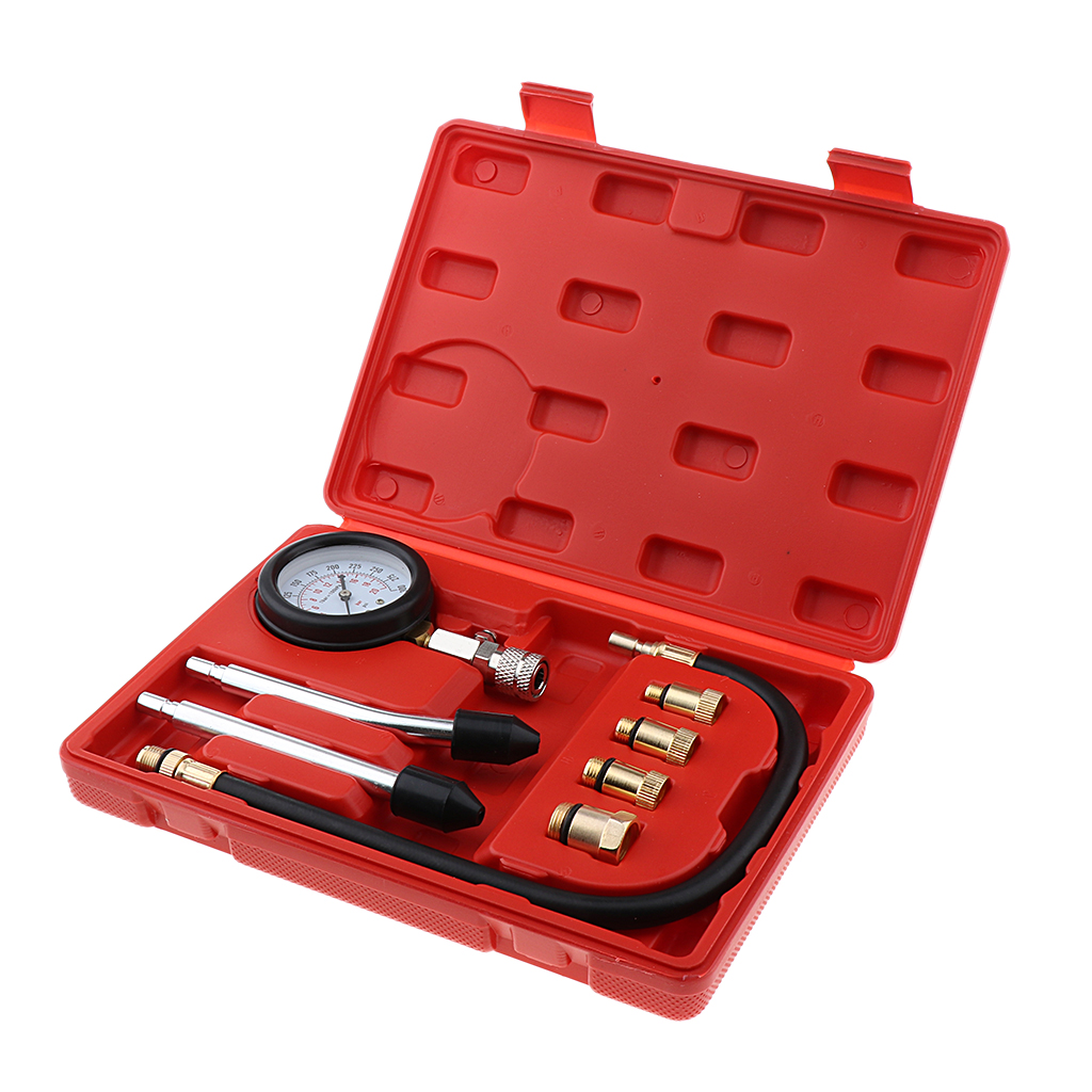 8pcs High Precision Spark Plug Cylinder Compression Tester Test Kit Gas Engine Gauge Tool with Box Automotive Tool