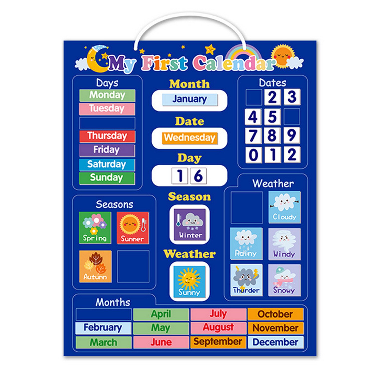 Kids Magnetic Calendar Time Month Date Day Season Weather Learning Chart Board Early Educational Toy for Boys Girls Home School