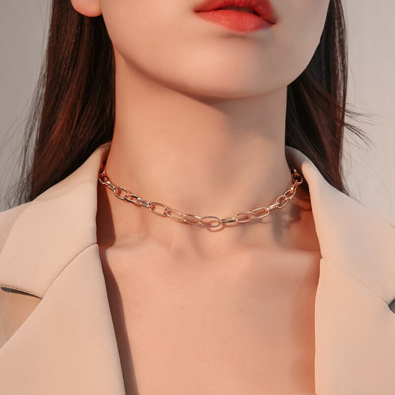 Punk Miami Cuban Choker Necklace Collar Statement Hip Hop Big Chunky Aluminum Gold Color Thick Chain Necklace Women Jewelry: Gold 122