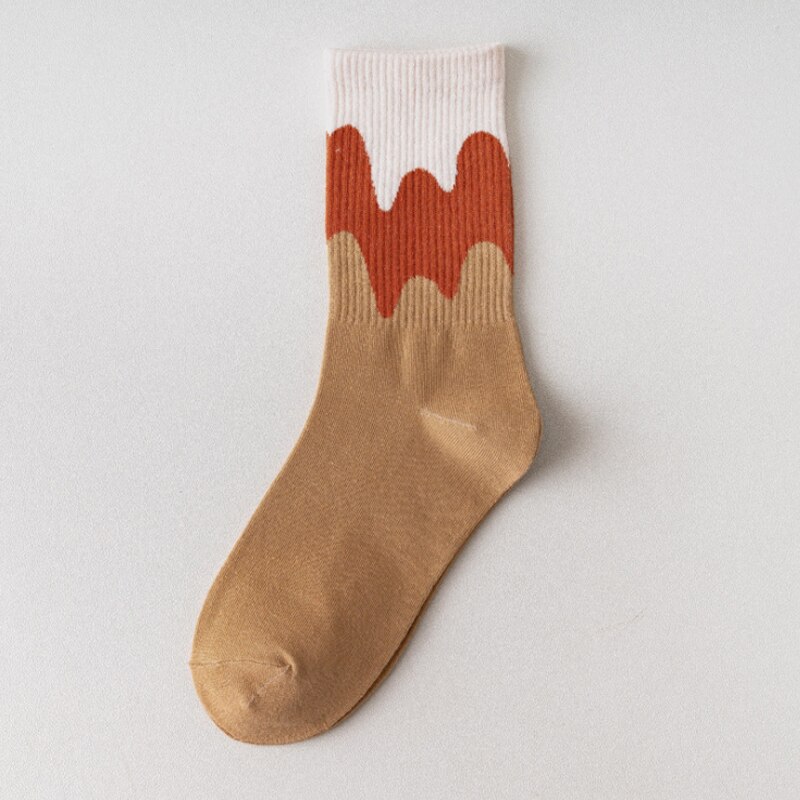 Trend Autumn and Winter Socks Female Gradient Ice Cream Wave Stripe Personality Crew Socks for Women