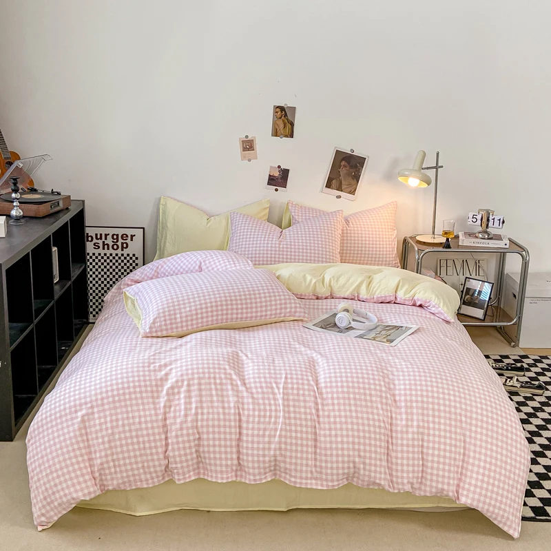 Housse de couette respectueuse de la peau, 4 pièces, housse de couette de Style écossais, housse de lit Double face, Wojельное белье, housse de couette pour la maison: Plein / WHITE / FEUILLE PLATE