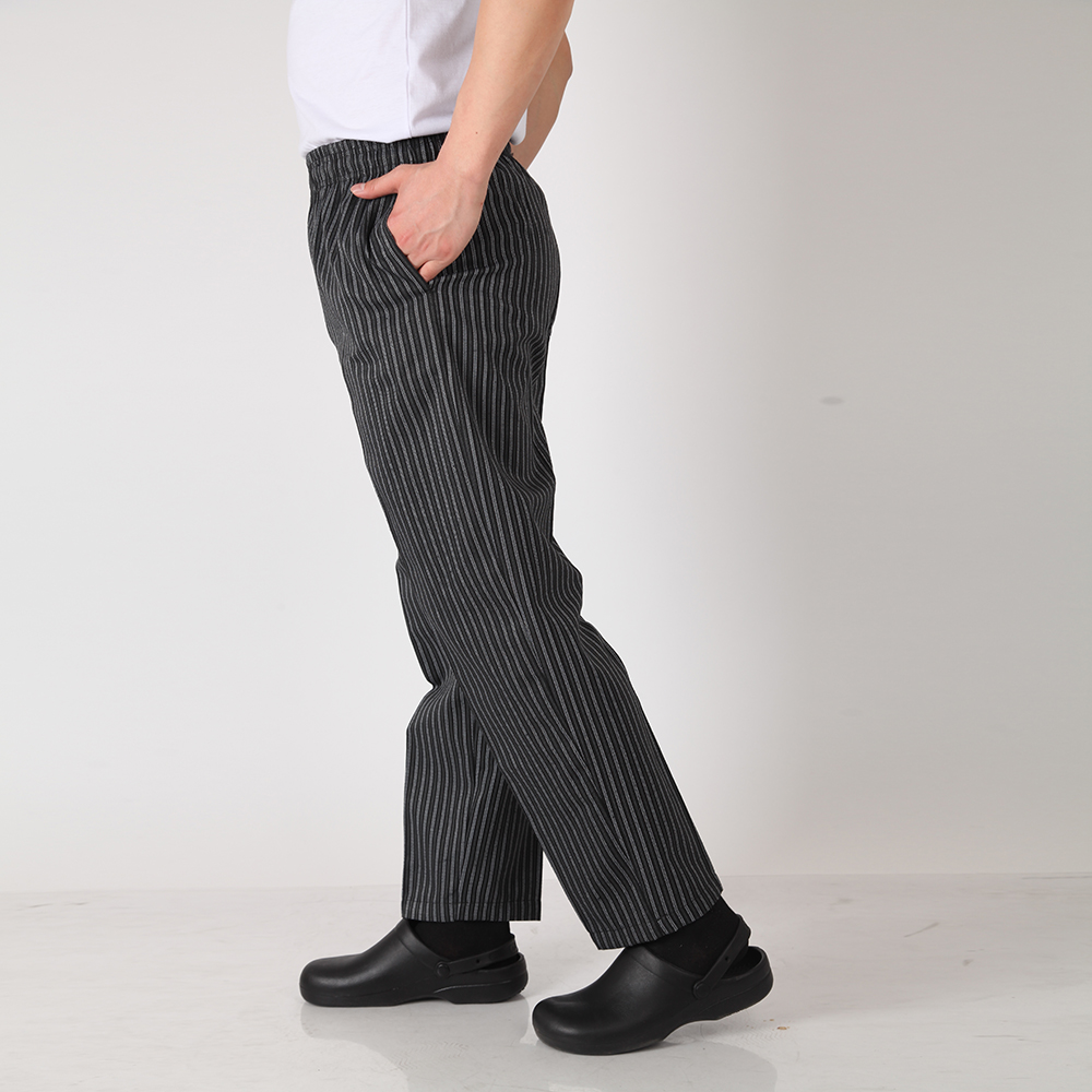 Men Black Stripe Restaurant Kitchen Food Service Bakery Coffee Shop Sushi Workwear Pants Waiter Cooker Chef Pants