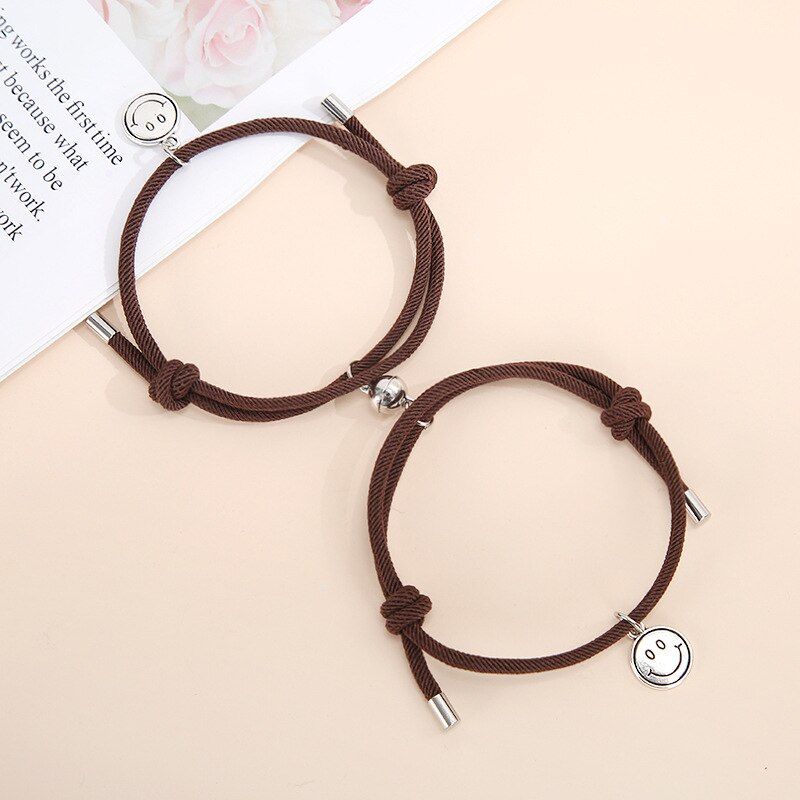 2 Pz/set Delle Coppie Della Lega di Attrazione Magnetica Sfera Creativa Bracciali Sorriso Pendente Fatti A Mano Tessuto di Amicizia Dei Braccialetti Dei Monili del Regalo: 7